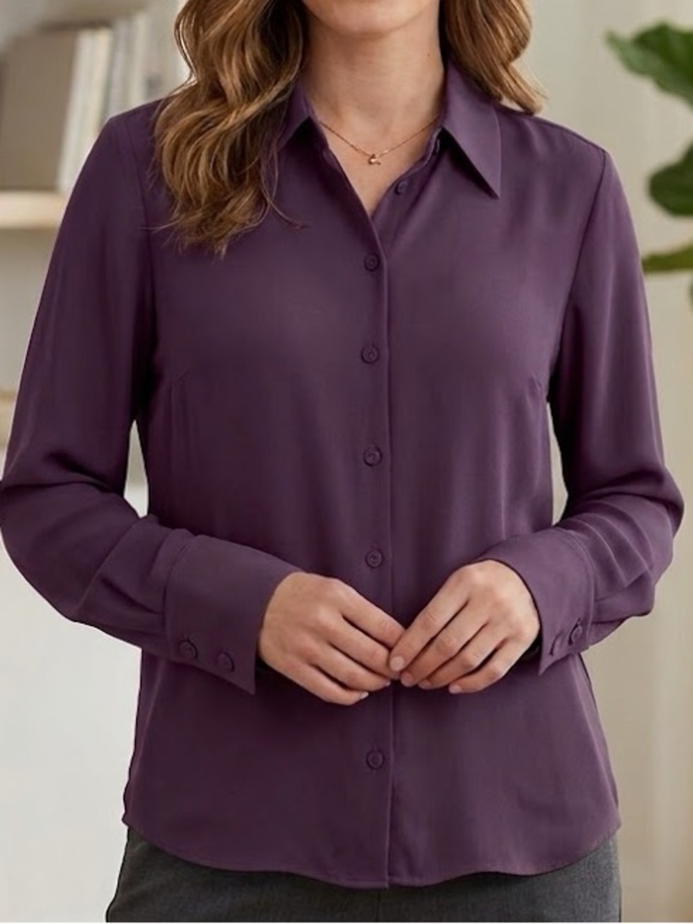 Laura Purple Button Front Long Sleeve Blouse Size 10